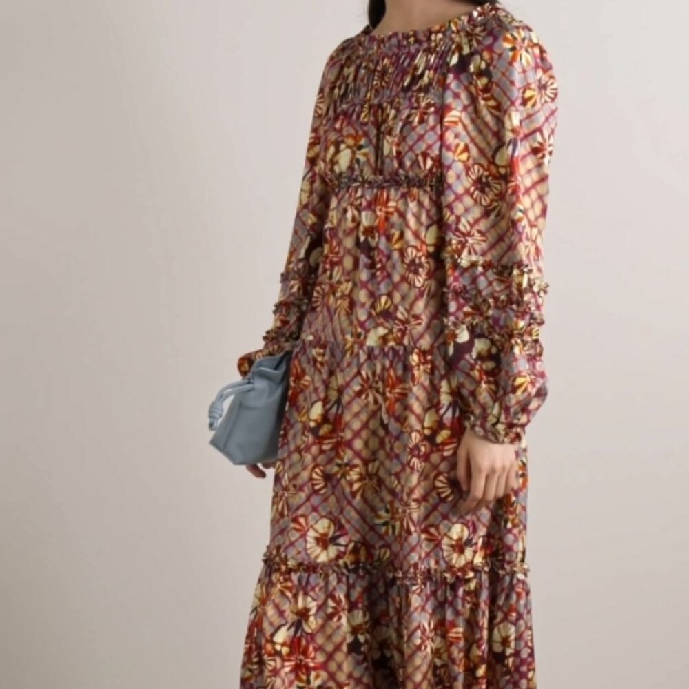NWOT ULLA JOHNSON Anastasia Silk Twill Midi Gown Dress in Pansy XS $950 - Picture 9 of 16